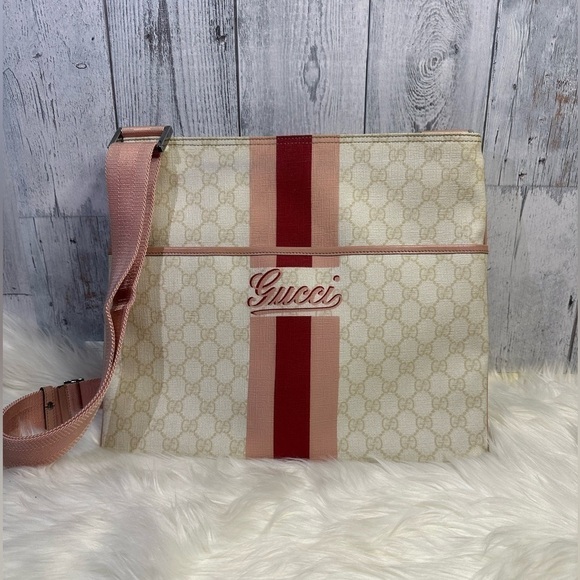 GUCCI canvass crossbody bag in pink and white - Picture 3 of 17